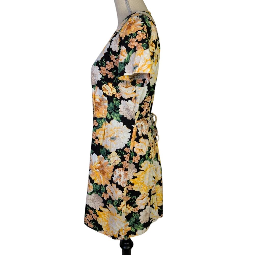 Miss Selfridge Floral Button Front Mini Dress Black Yellow Cottagecore Size 6 - Picture 4 of 16
